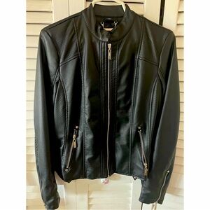 Jou Jou Black Vegan Leather Bomber Jacket size L